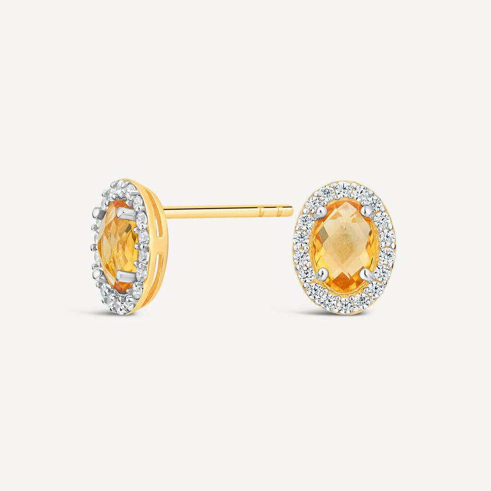 9ct Yellow Gold Oval Citrine & Cubic Zirconia Stud Earrings image number 1
