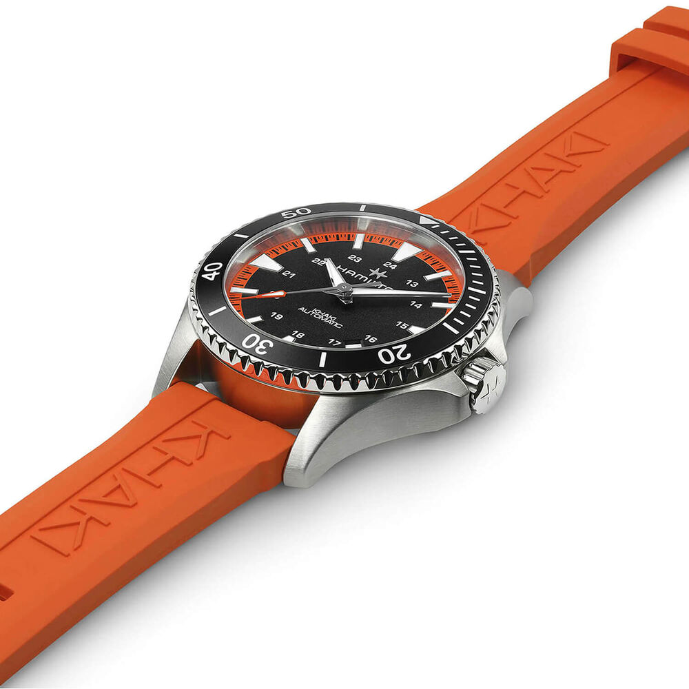 Hamilton Khaki Navy Scuba 40mm Black Dial & Bezel Orange Rubber Strap Watch image number 1