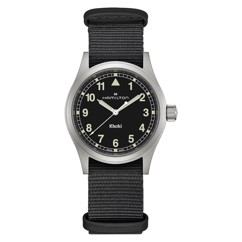 Hamilton Khaki Field Quartz 38mm Black Dial Steel Case Black Strap Watch image number 0