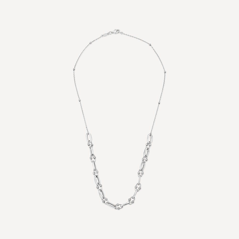 9ct White Gold Beads & Oval Link Necklet image number 2