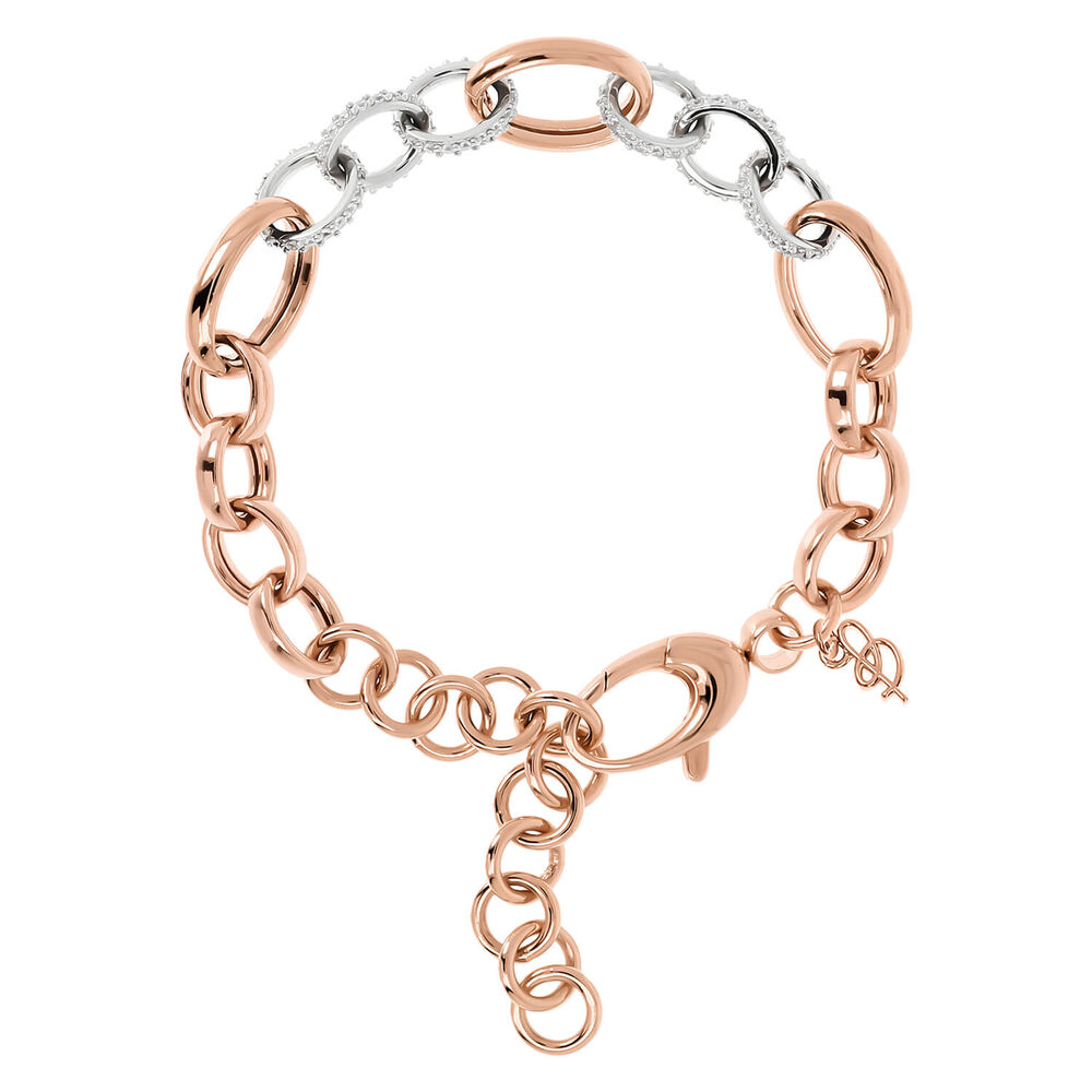 Bronzallure Cubic Zirconia Rose Gold Interlocking Chain Bracelet image number 0