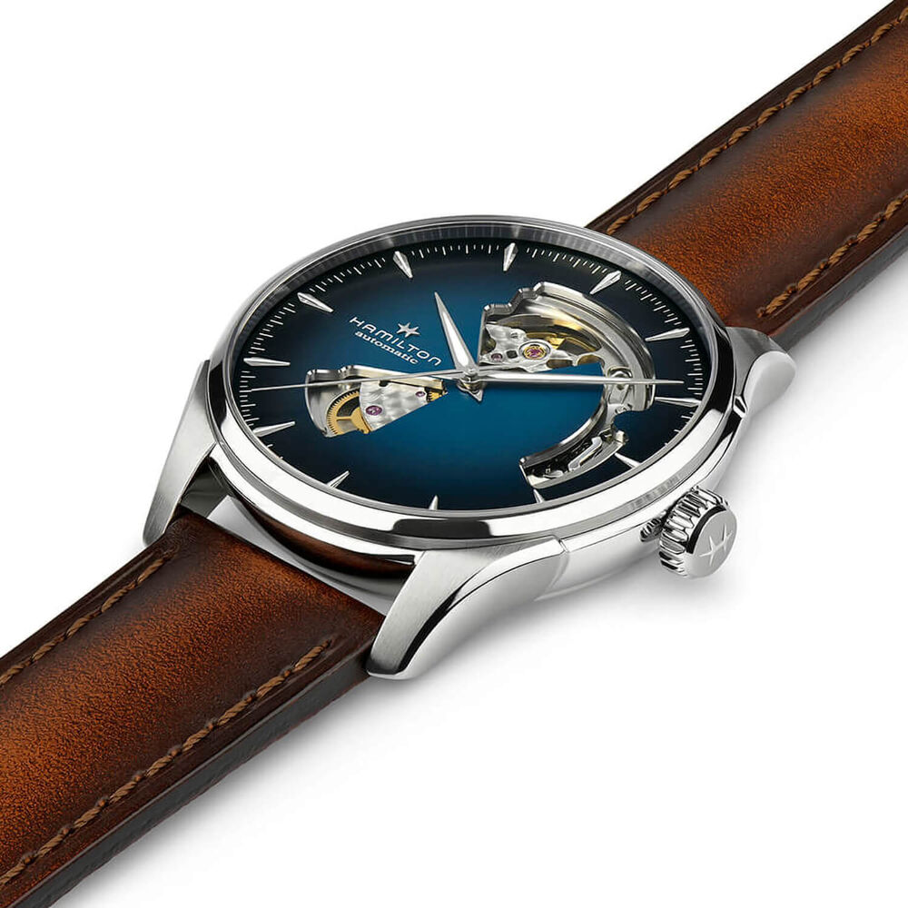 Hamilton Jazzmaster Open Heart 40mm Blue Dial Steel Case Brown Leather Strap Watch