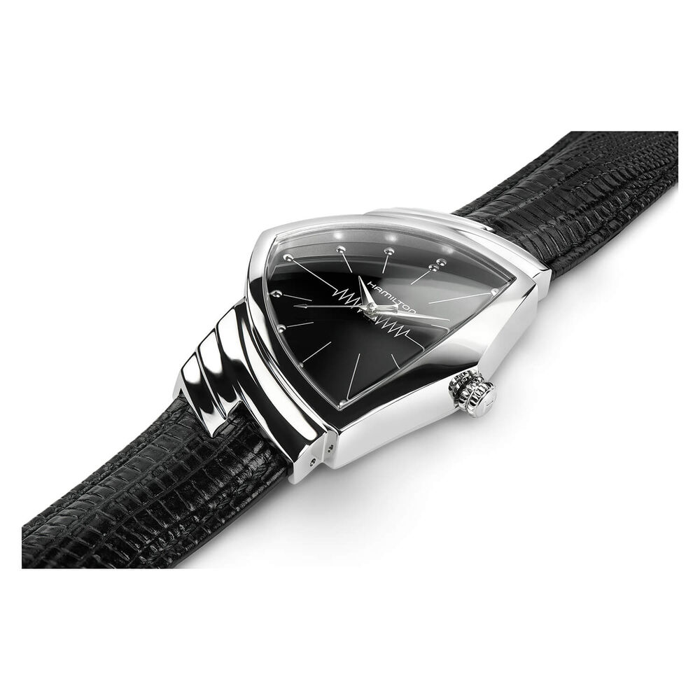 Hamilton Ventura Quartz 32mm x 50mm Black Dial Steel Case Black Leather Strap Watch