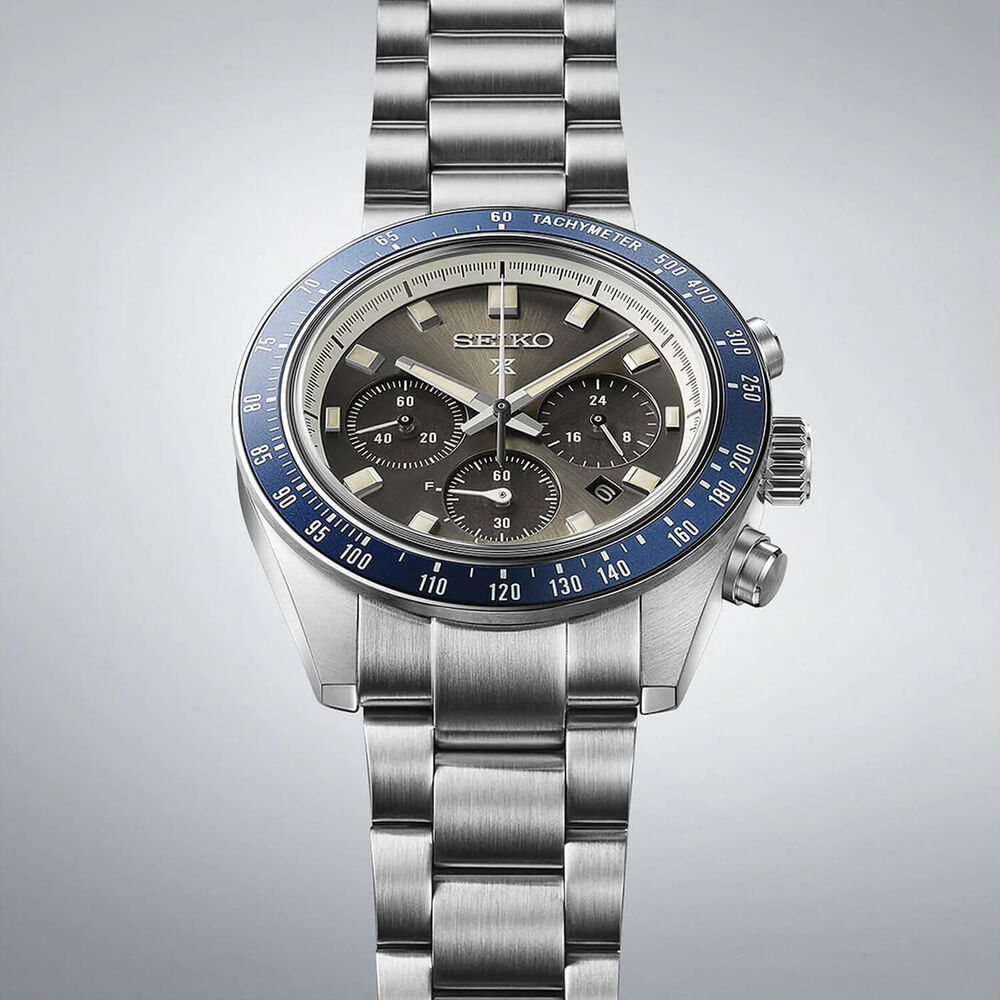 Seiko Prospex Grand Touring Solar Speedtimer 41.4mm Grey Dial Steel Bracelet Watch image number 2