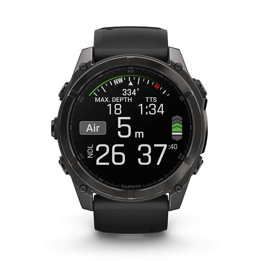 Garmin fenix® 8 AMOLED 51mm Carbon Grey DLC Titanium Case Black Pebble Grey Silicon Strap Watch image number 2